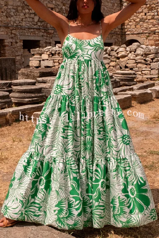 Botanical Floral Print Sexy Sling Backless Maxi Dress Fashionable Open-Back Maxi Dress Botanical Floral Print Sexy Sling Backless Maxi Dress Fashionable Open-Back Maxi Dress