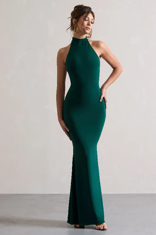 Colorado | Bottle Green High-Neck Fishtail Maxi Dress Stylish Button-Up Maxi Dress