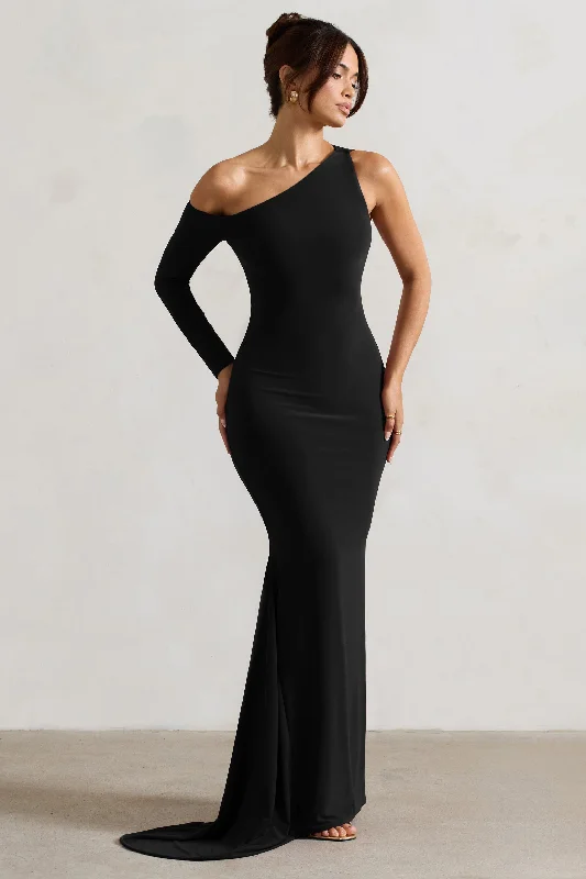 Contradiction | Black One-Sleeve Asymmetric Maxi Dress Comfortable Flowy Maxi Dress