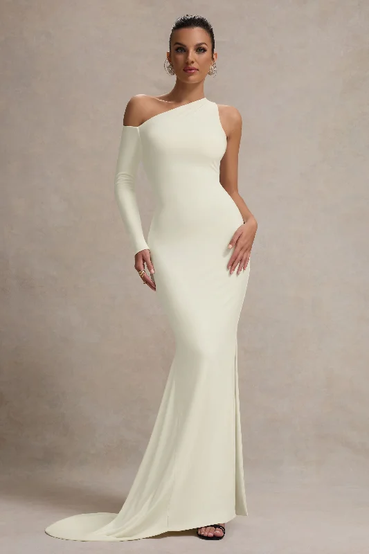 Contradiction | Cream One-Sleeve Asymmetric Maxi Dress Fashionable Asymmetrical Maxi Dress