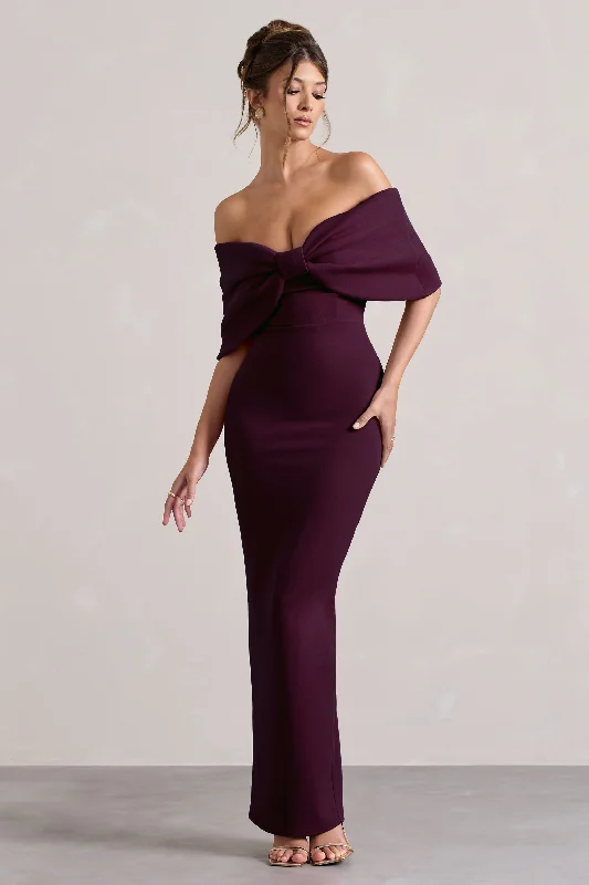 Cornelia | Plum Strapless Maxi Dress With Oversized Bow Chic Off-Shoulder Maxi Dress