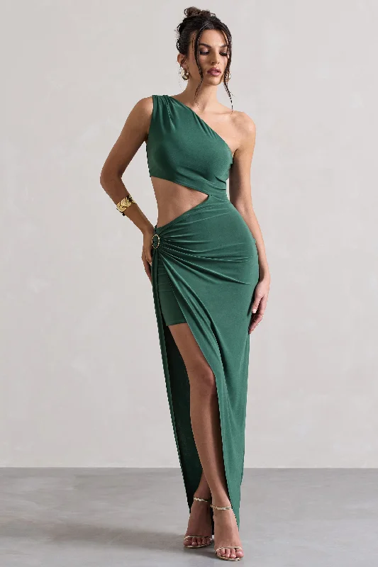 Costa Rica | Forest Green Asymmetric Cut-Out Split Maxi Dress Casual Maxi Dress with Pockets Costa Rica | Forest Green Asymmetric Cut-Out Split Maxi Dress Casual Maxi Dress with Pockets