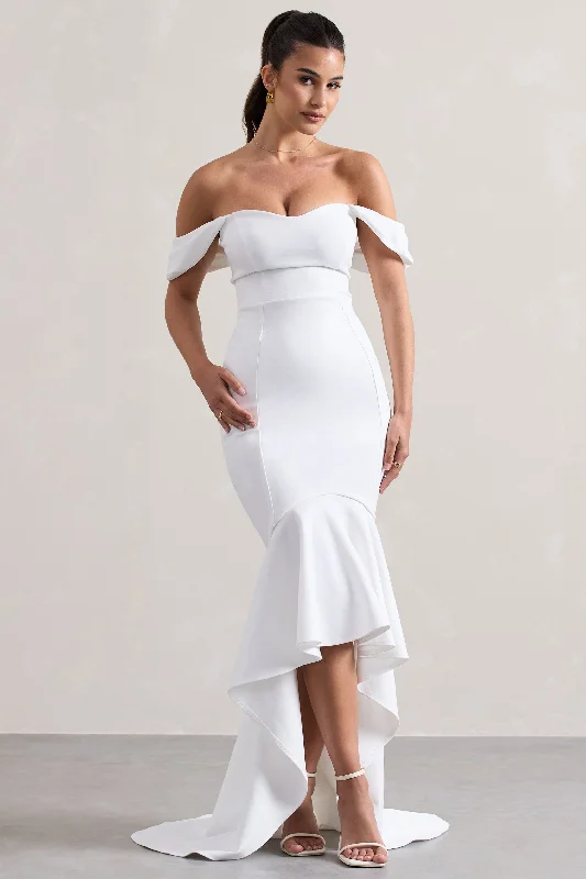 Cotillion | White Sweetheart High-Low Maxi Dress With Ruffle Hem Comfortable T-Shirt Maxi Dress Cotillion | White Sweetheart High-Low Maxi Dress With Ruffle Hem Comfortable T-Shirt Maxi Dress