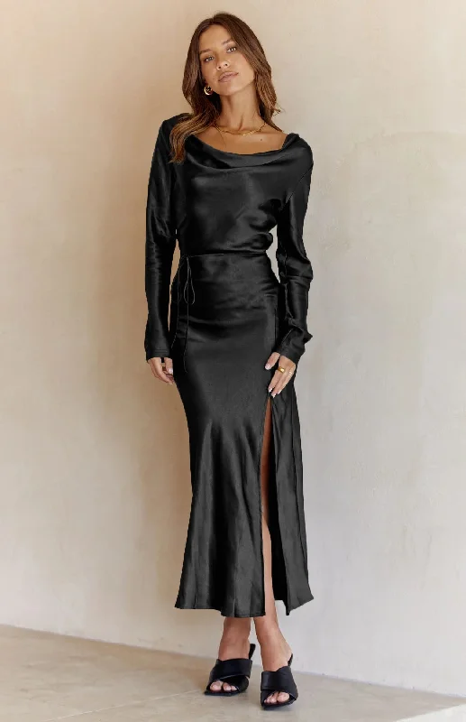Cowl Neck Long Sleeve Maxi Dress Casual Maxi Dress with Pockets