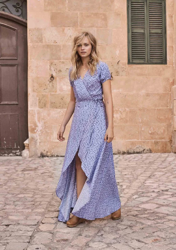 Daphne Easy Days Wrap Maxi Dress Lavender Trendy Floral Print Maxi Dress