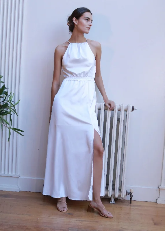 Dove White Satin Maxi Dress Stylish One-Shoulder Maxi Dress