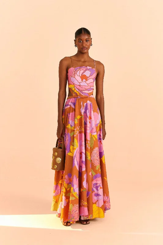 Embroidered Flower Top Maxi Dress Trendy A-Line Maxi Dress