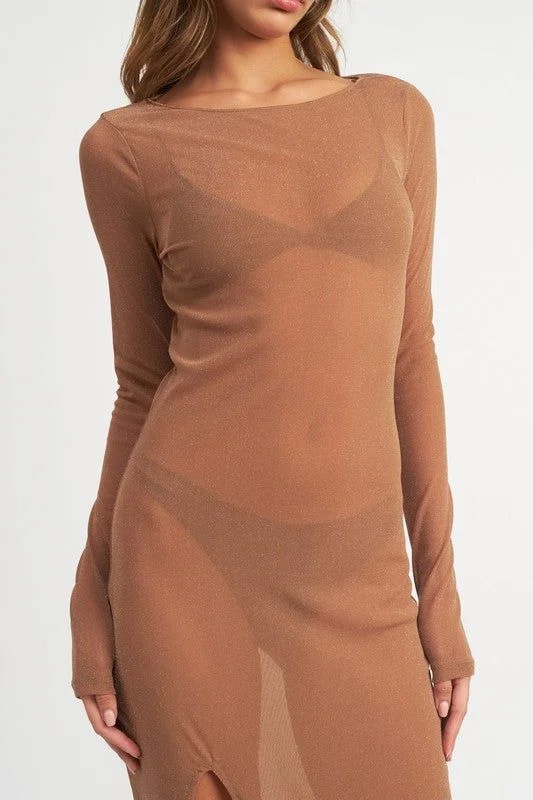 Emory Park | Glitter Mesh Maxi Dress Comfortable Maxi Dress with Belt