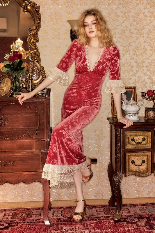 Gwyneth Lace Velvet Maxi Dress Cozy Wrap Maxi Dress