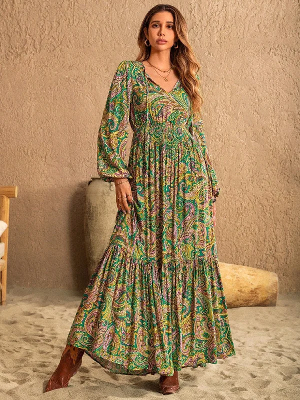 JAYDE Maxi Dress - Green Fashionable Maxi Dress with Fringe