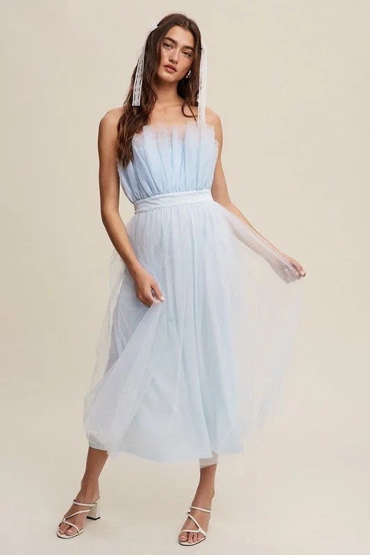 Listicle Paper Bag Frill Tulle Maxi Dress Trendy Maxi Dress with Lace