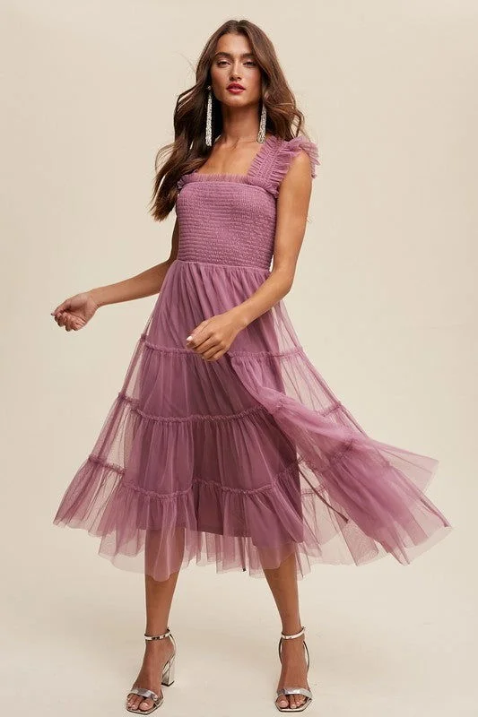 Listicle Smocked Ruffle Tiered Mesh Midi Maxi Dress Stylish Boho Maxi Dress