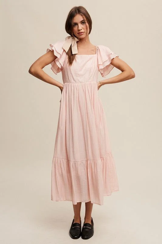 Listicle Square Neck Ruffled Short Sleeve Maxi Dress Classic Solid Maxi Dress