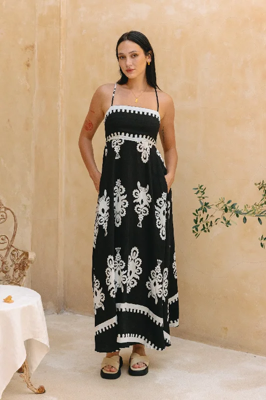 Luna Black Abstract Maxi Dress Elegant Boho Maxi Dress