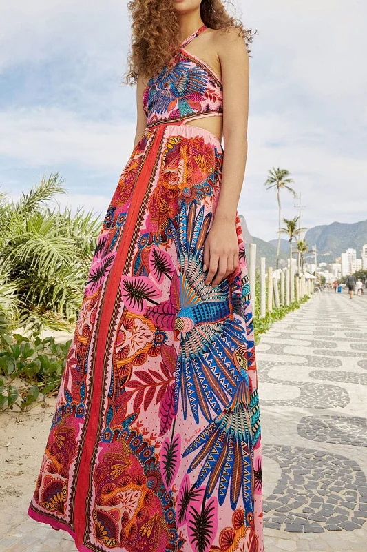 Macaw Scarf Maxi Dress Fashionable High-Low Maxi Dress