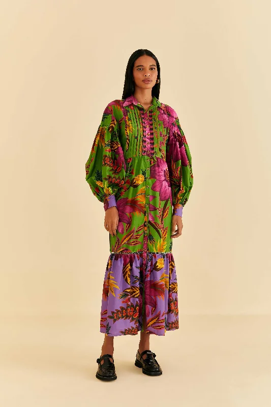 Maxi Flowers Organic Cotton Maxi Dress Stylish Button-Up Maxi Dress