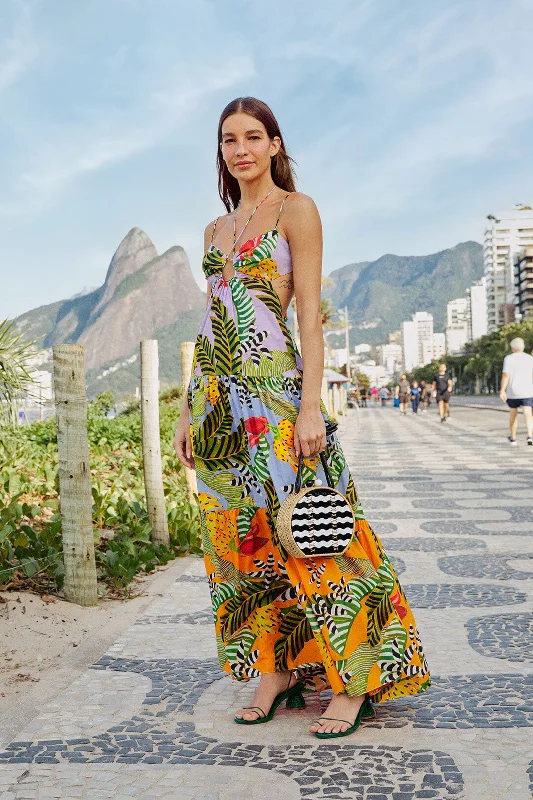 Mixed Striped Bananas Maxi Dress Comfortable Fitted Maxi Dress