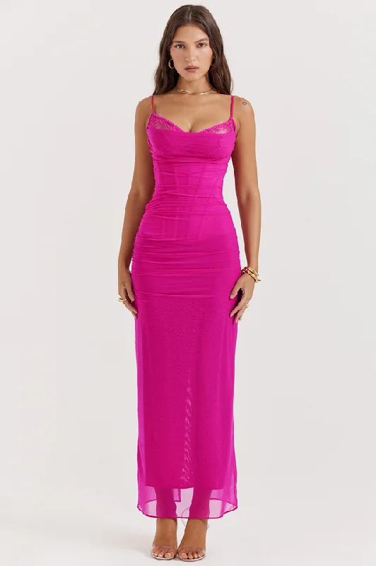 Nalini Fuchsia Maxi Dress Elegant Maxi Dress with Lace