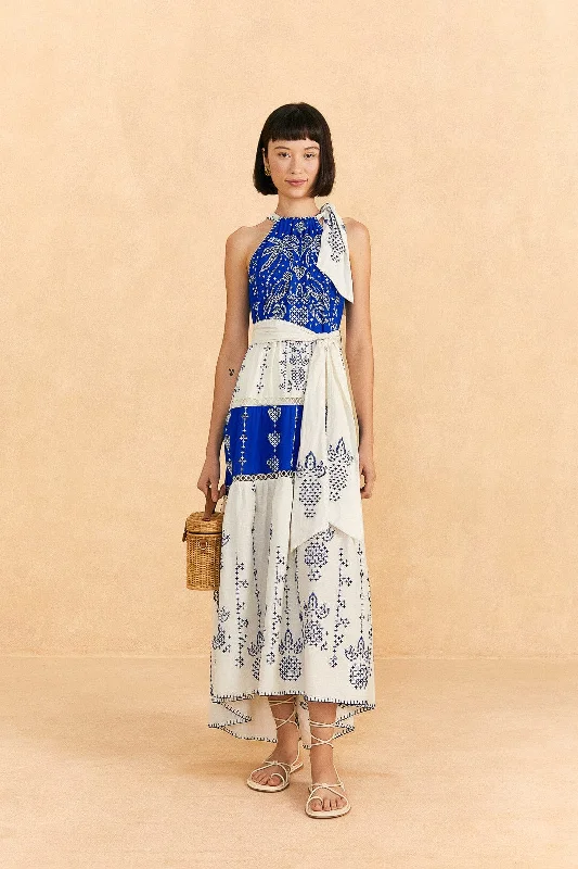 Navy Blue Embroidered Jungle Scarf Maxi Dress Fashionable Sleeveless Maxi Dress