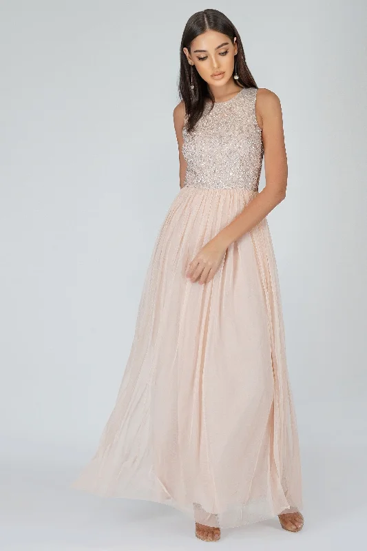 Nicasso Blush Pink Bridesmaid Maxi Dress Elegant Maxi Dress with Ruffles