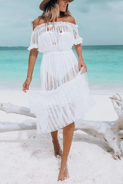 Off Shoulder See Though Maxi Dress Comfortable T-Shirt Maxi Dress