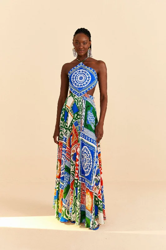 Off-White Pitta Colors Maxi Dress Trendy A-Line Maxi Dress