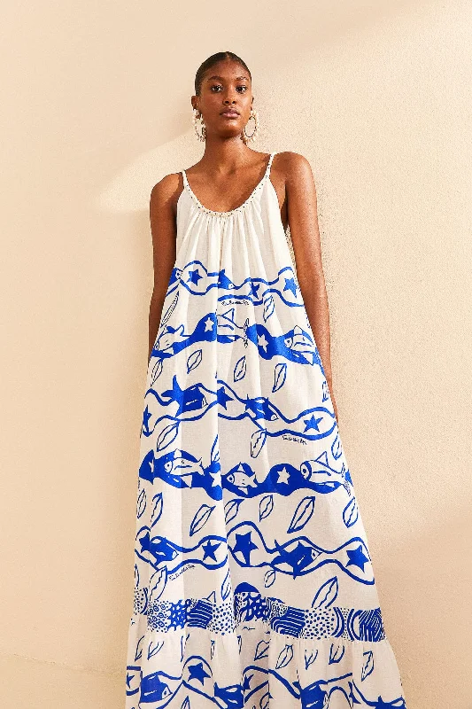 Off-White Pitta Waves Sleeveless Maxi Dress Comfortable Long-Sleeve Maxi Dress