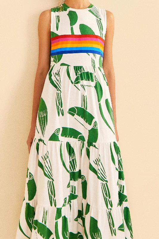 Off-White Rainbow Toucans Organic Cotton Maxi Dress Elegant Wraparound Maxi Dress