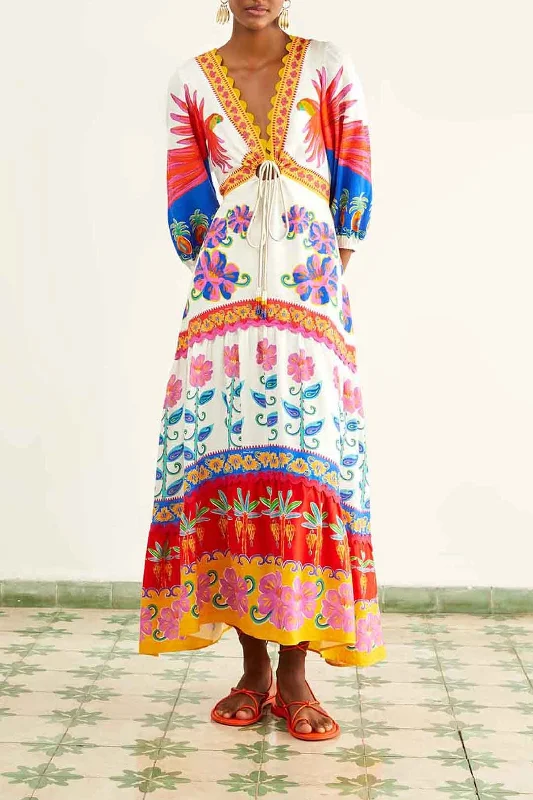 Off-White Vivid Garden Maxi Dress Elegant Boho Maxi Dress