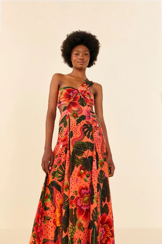 Orange Blooming Garden Maxi Dress Trendy Maxi Dress with Bow