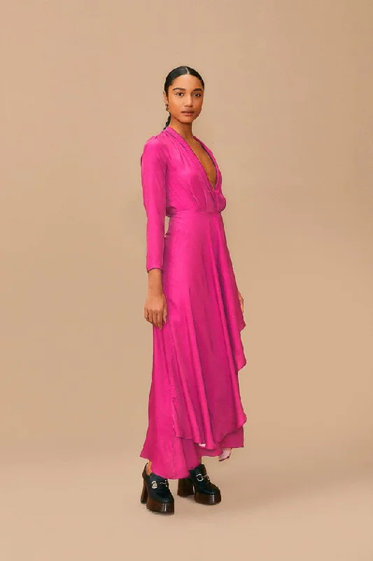 Pink Long Sleeve Maxi Dress Trendy Floral Print Maxi Dress