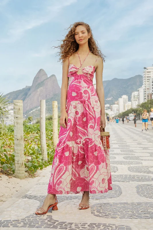Pink Tropical Groove Maxi Dress Cozy Wrap Maxi Dress