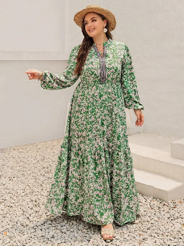 PLUS SIZE Carrie Maxi Dress - Green Chic Off-Shoulder Maxi Dress