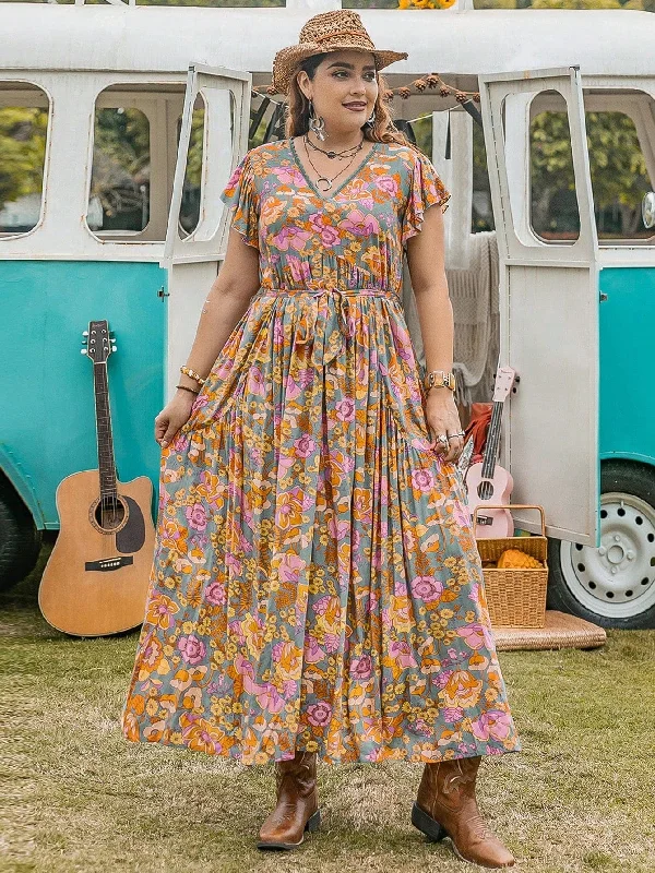 PLUS SIZE Edin Maxi Dress - Pink Trendy Short Sleeve Maxi Dress
