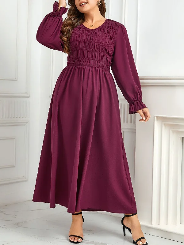 Plus Size Flounce Sleeve Smocked Maxi Dress Cozy Knit Maxi Dress