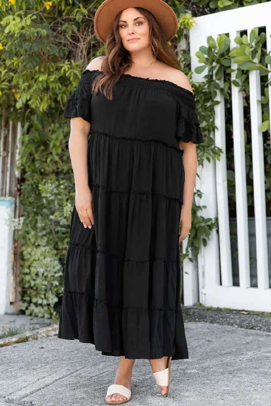 Plus Size Off-Shoulder Ruffle Trim Maxi Dress Stylish One-Shoulder Maxi Dress