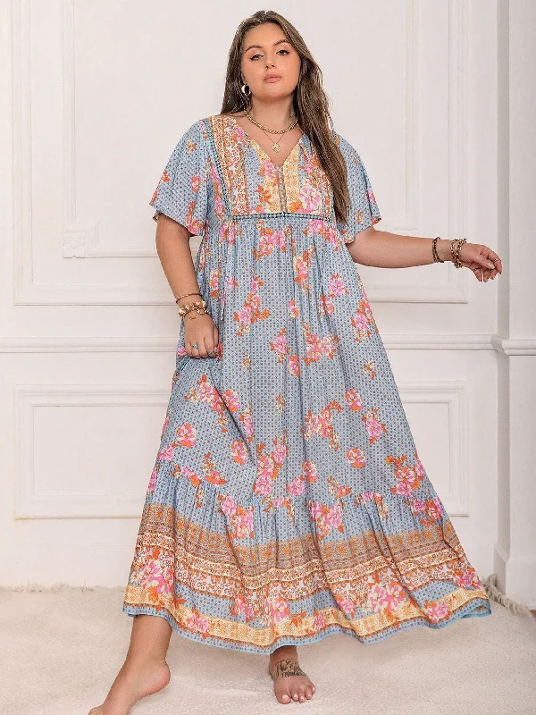 PLUS SIZE Victoria Maxi Dress - Dusty Blue Casual Maxi Dress with Pockets