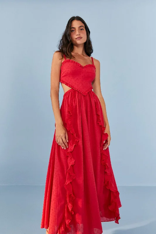 Red Heart Maxi Dress Elegant Maxi Dress with Ruffles