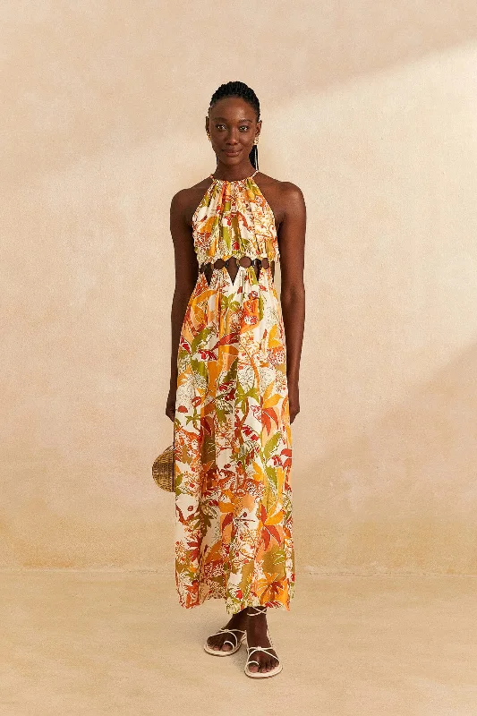 Sand Leopard Forest Maxi Dress Fashionable High-Waist Maxi Dress