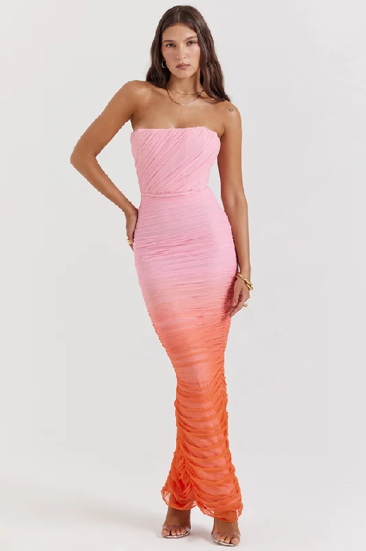 Sapphire Ombre Pleated Maxi Dress Trendy Short Sleeve Maxi Dress
