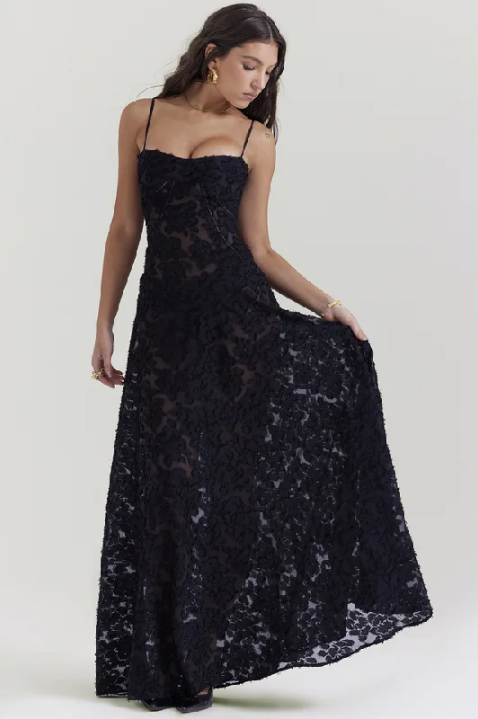 Serena Vintage Black Printed Maxi Dress Fashionable Sleeveless Maxi Dress