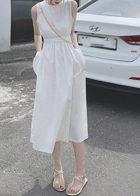 Solid Button Pocket Drawstring Show Waist Sleeveless Maxi Dress Fashionable Sheer Maxi Dress