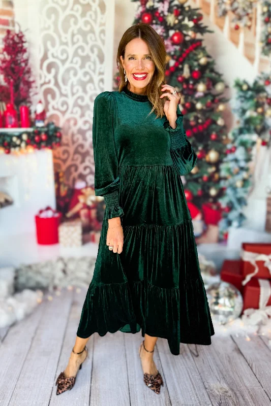 SSYS The Ginger Long Sleeve Maxi Dress In Hunter Velvet Cozy Longline Maxi Dress