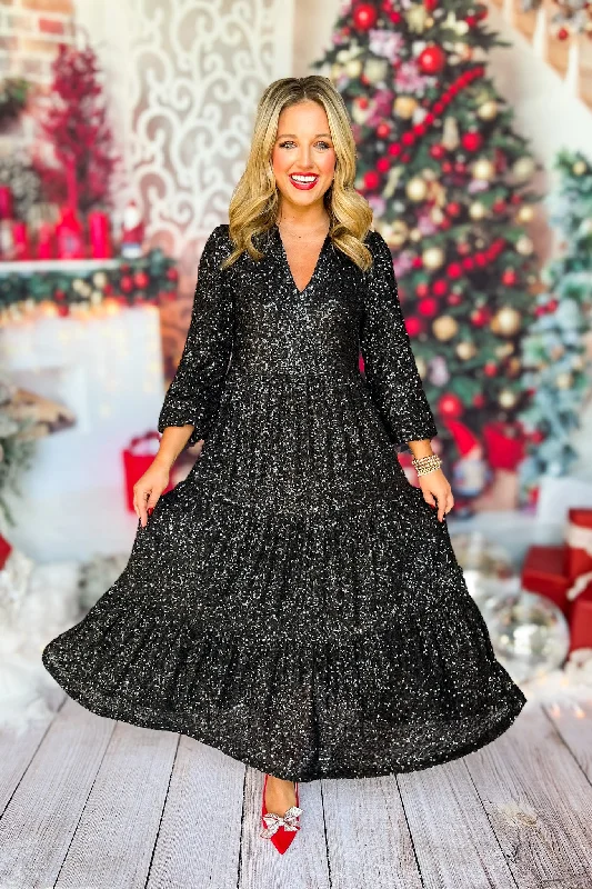 SSYS The Tinsley Long Sleeve Maxi Dress In Black Sequin Elegant Maxi Dress with Pockets SSYS The Tinsley Long Sleeve Maxi Dress In Black Sequin Elegant Maxi Dress with Pockets