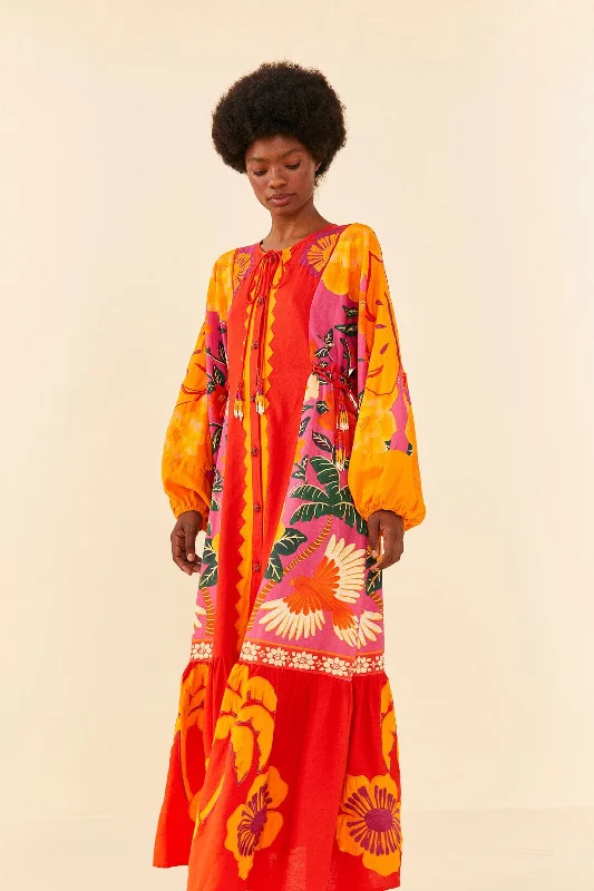 Sunset Patchwork Maxi Dress Cozy Wrap Maxi Dress