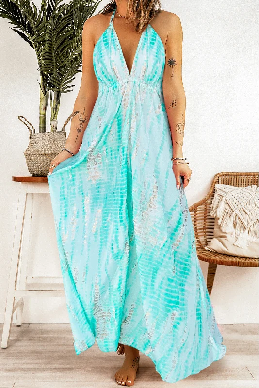 Tie-Dye Halter Neck Maxi Dress Classic Tulle Maxi Dress