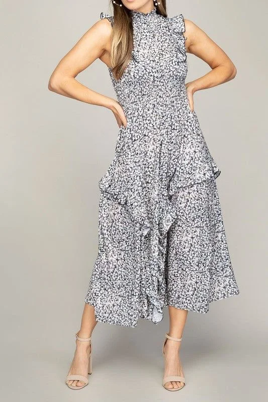 Tiered maxi dress with ruffle trim Elegant Boho Maxi Dress