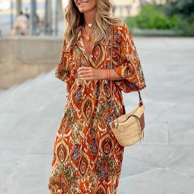 Trendy 3/4 Sleeve Print Maxi Dress Cozy Wrap Maxi Dress