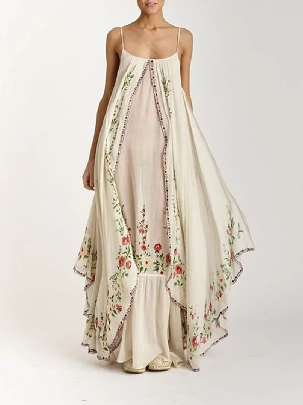 Vintage Spaghetti Strap Sleeveless Elegant Long Maxi Dress Stylish V-Neck Maxi Dress
