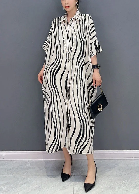 White Zebra Pattern Maxi Dress Oversized Turn-down Collar Summer Casual Maxi Dress with Pockets White Zebra Pattern Maxi Dress Oversized Turn-down Collar Summer Casual Maxi Dress with Pockets